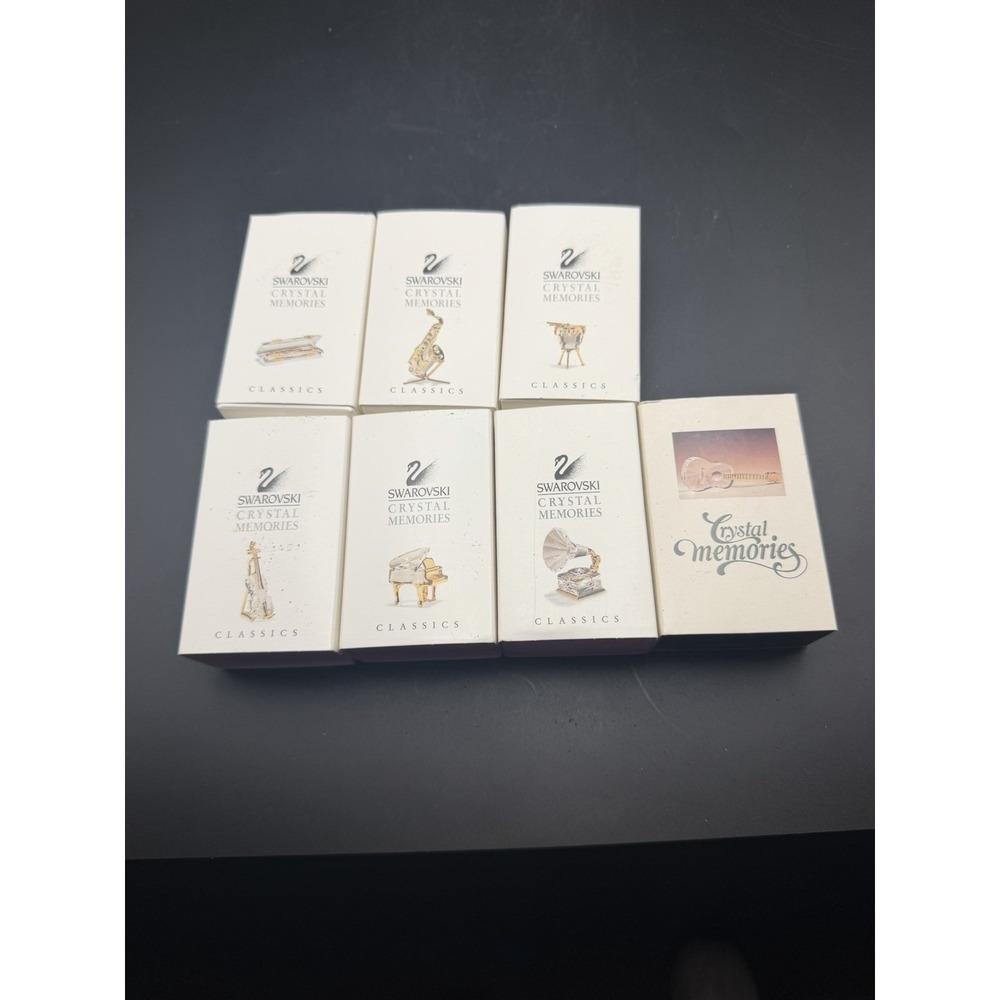Swarovski Crystal Memories Miniature Musical Instrument Set 7 Figures w Boxes